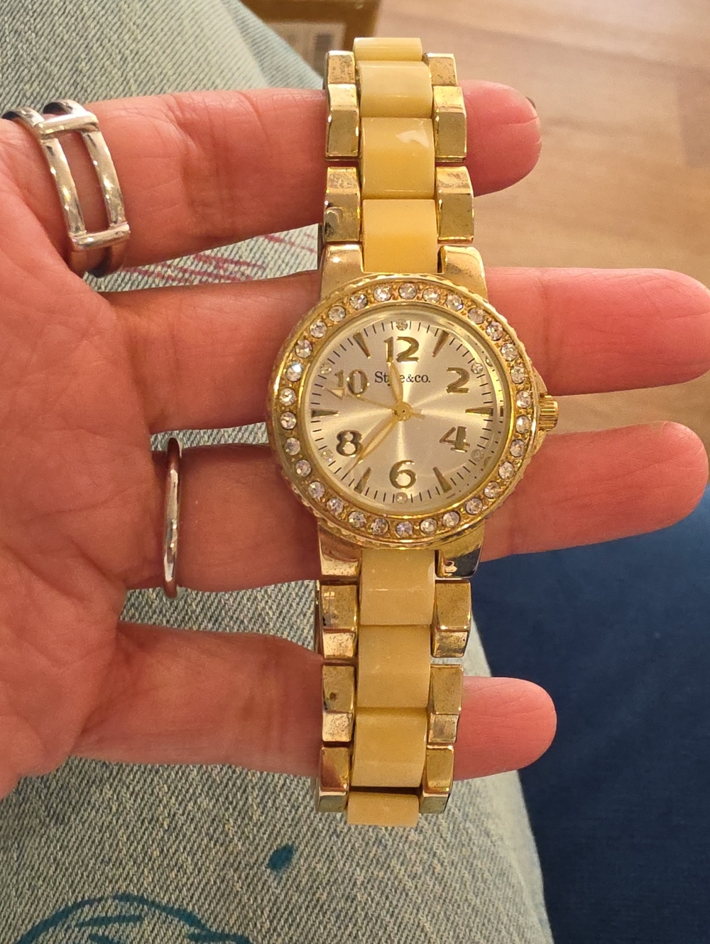 Style & Co. Gold and Cream Crystal-Accent Bracelet Watch